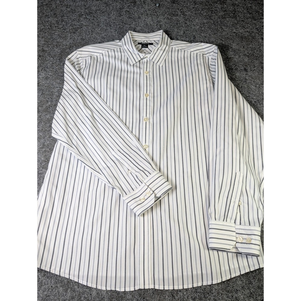 Claiborne Mens XL Long Sleeve Button Down Shirt White Blue Striped Cotton EUC